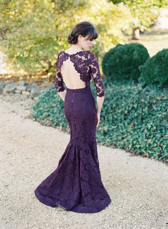 Purple lace wedding dress