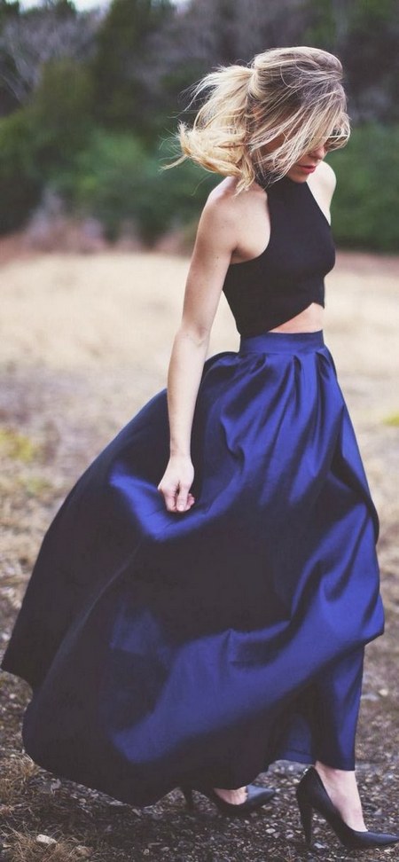 Sharp blue colour long skirt and black blouse