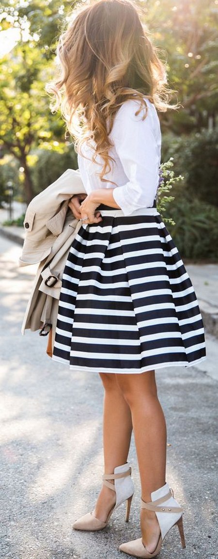 Stunning Stripped Mid Dress White Blouse and Heels Summer Look