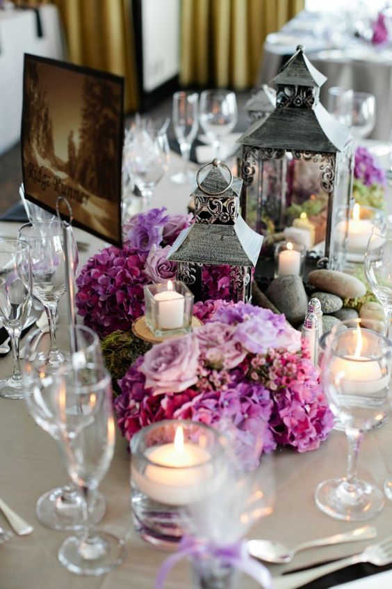 Wedding reception centerpiece idea via Allison Suter Photography