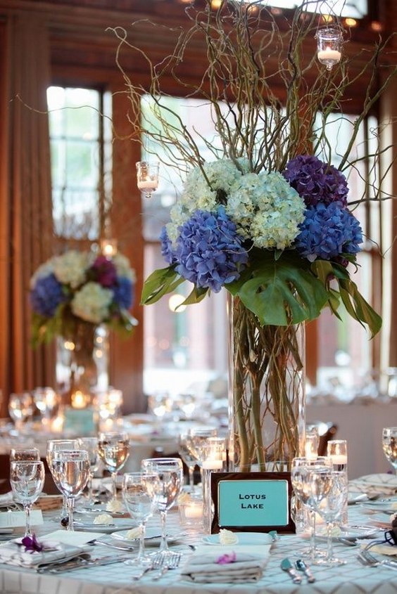White and Blue Hydrangea Wedding Centerpiece
