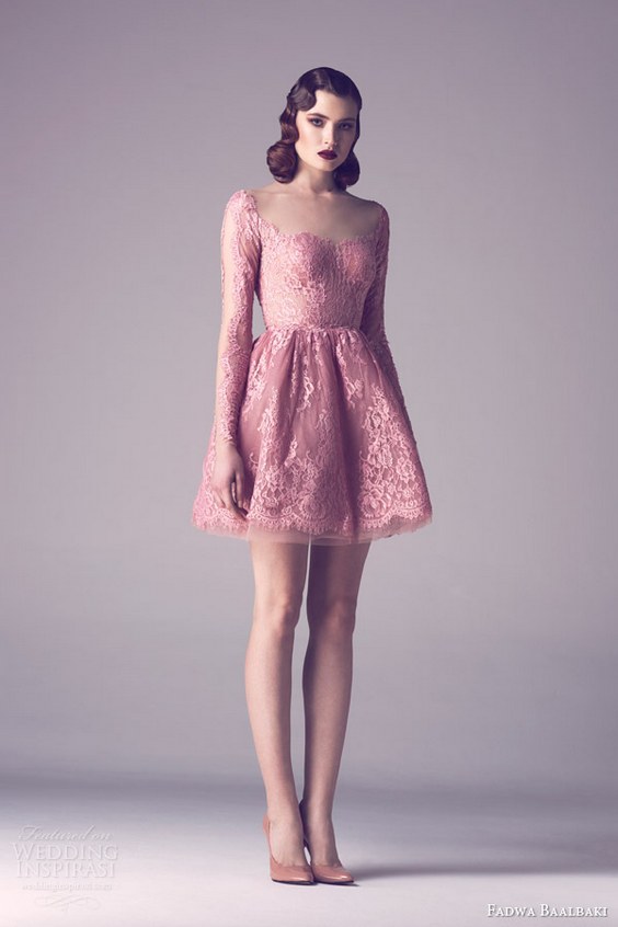 fadwa baalbaki spring 2015 couture long sleeve pink lace dress