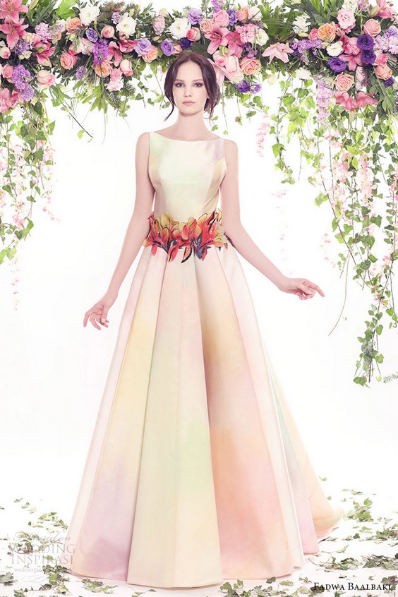 fadwa baalbaki spring 2016 couture sleeveless bateau neck ball gown multi color floral