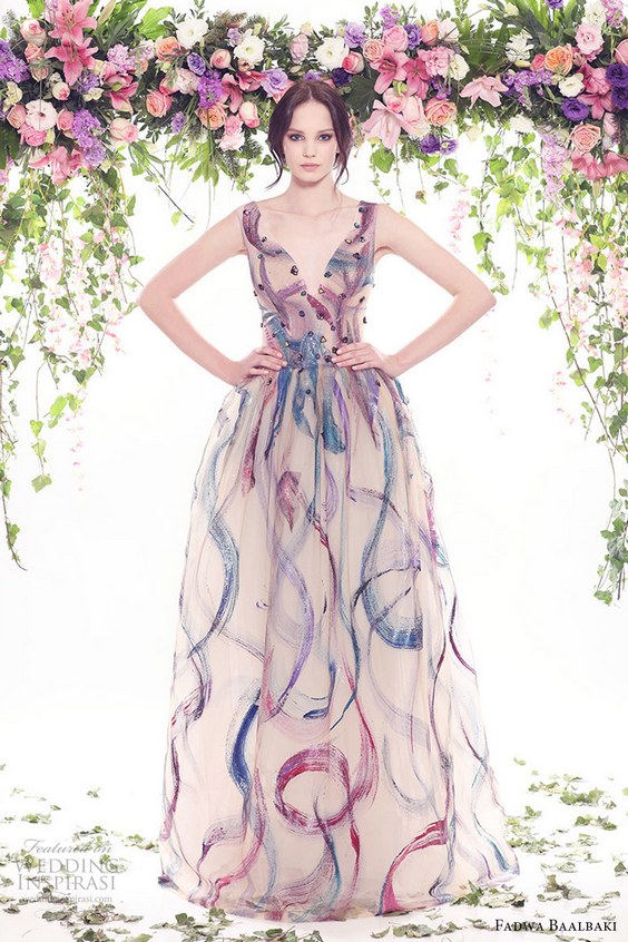 fadwa baalbaki spring 2016 couture sleeveless v neck multi color ball gown dress