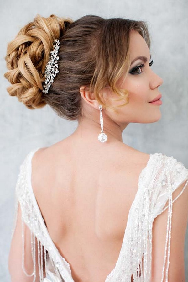 long wavy wedding updo hairstyle with wedding makeup 2 via aleksandra prudnikov