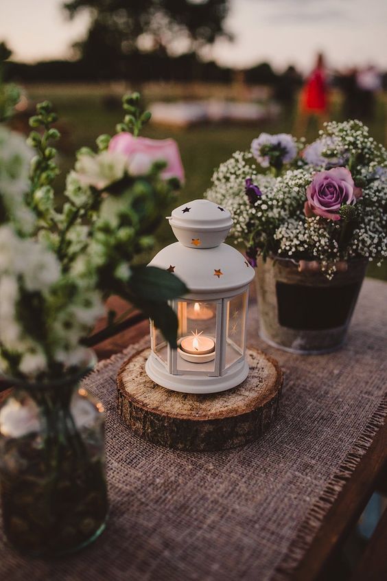 rustic garden lantern wedding table decor ideas