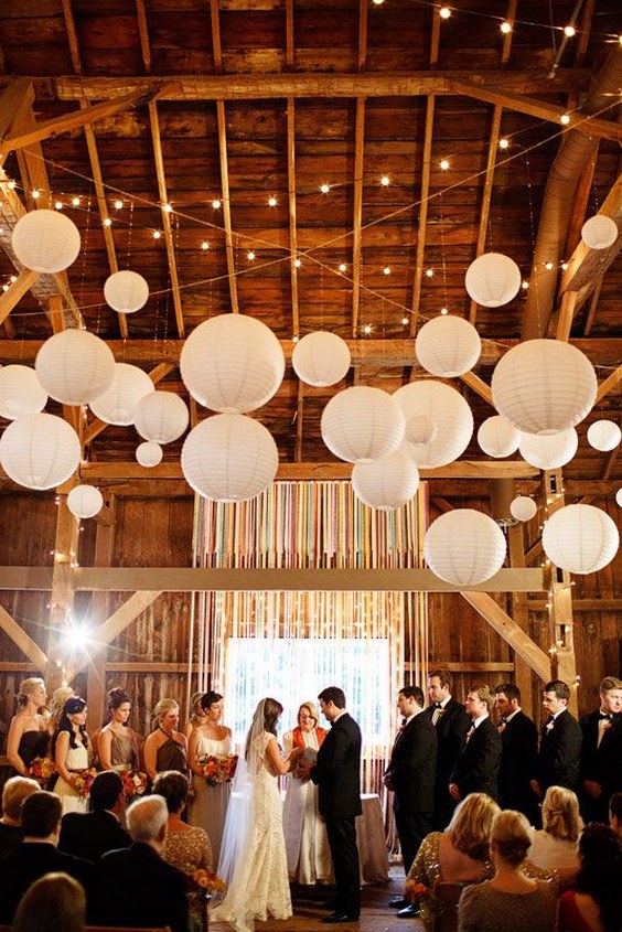 rustic winter barn wedding ideas with paper lanterns