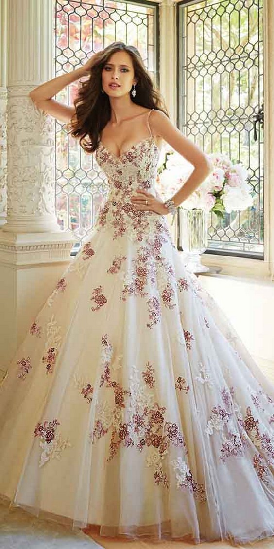 sophia tolli pink flowers wedding dress