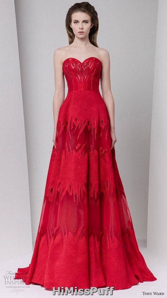 tony ward fall 2016 rtw strapless sweetheart a line red evening gown bridal inspiration