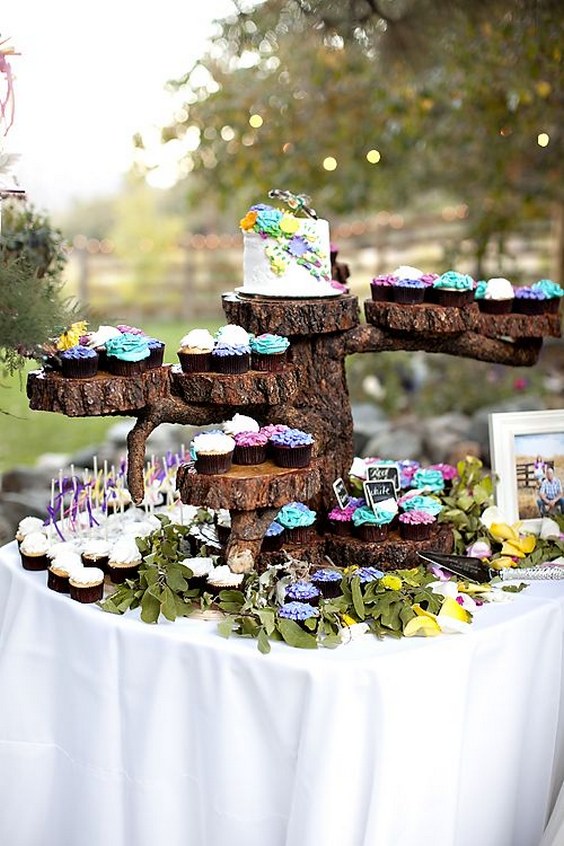 Cute rustic wedding cupcake cake display