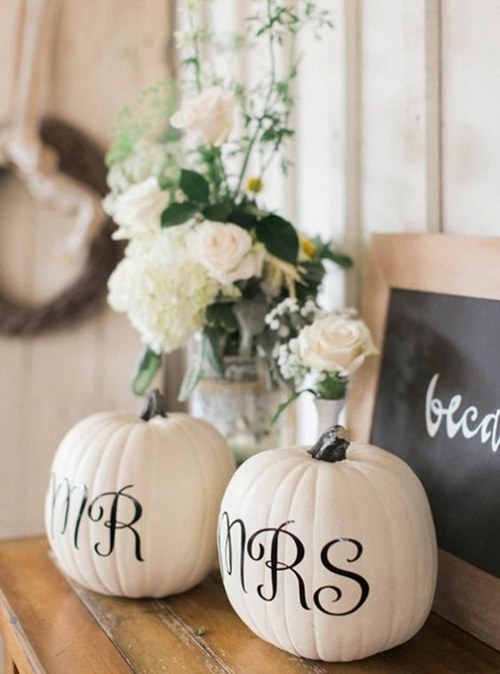 Display Mr. + Mrs. pumpkins on your sweetheart table