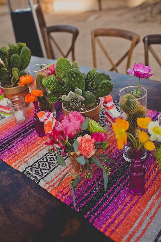Mexican inspired runner with cacti and vibrant florals