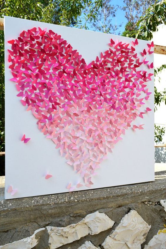 Pink Ombre Butterfly Heart Wedding Backdrop