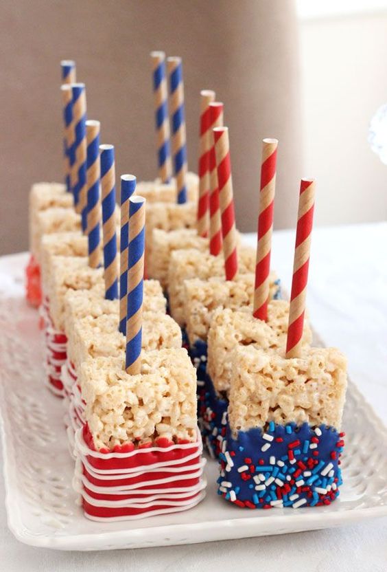 Red, White and Blue Rice Krispie treats for the 4th of July and Memorial Day bbq’s