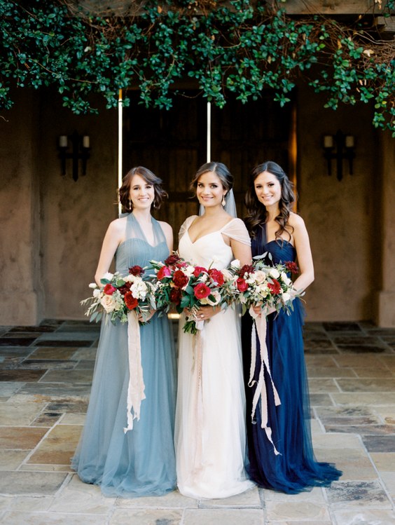 blue white and red 4th of July ombre bridesmaid dresses