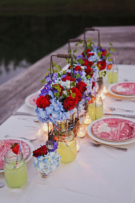 blue white and red 4th of July wedding centerpiece