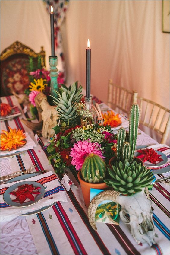 colorful festive wedding table decor