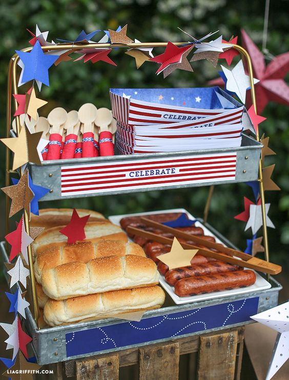 hot dog bar with toppings inspired by the patriotic colors of July 4th