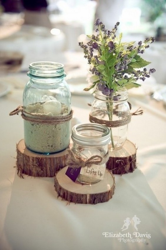 mason jar wrapped in twine wedding centerpiece