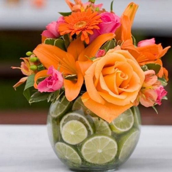orange pink and green citrus centerpiece
