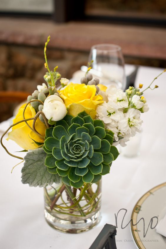 succulent reception wedding flower centerpiece
