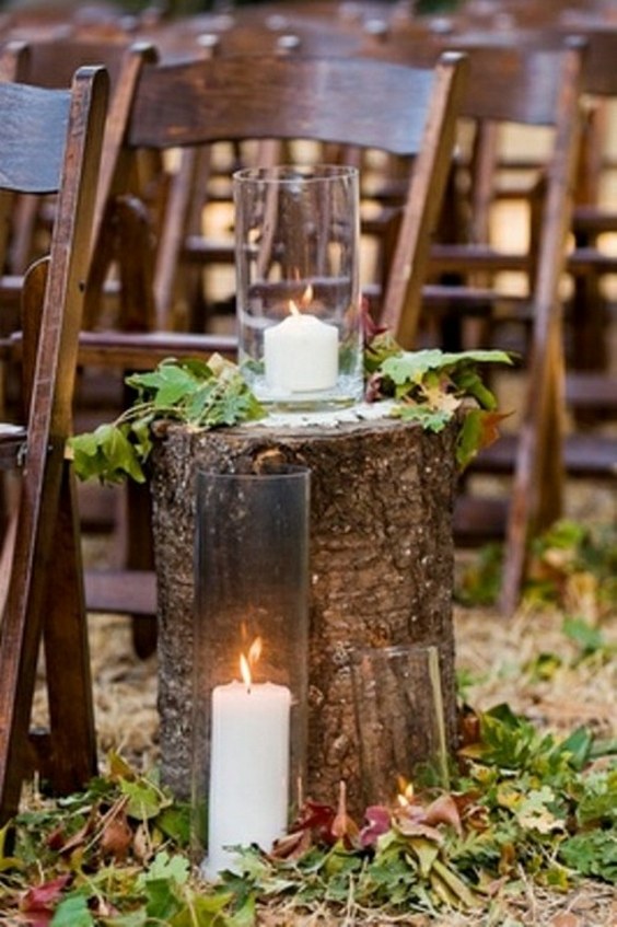 tree stump aisle ideas for wedding