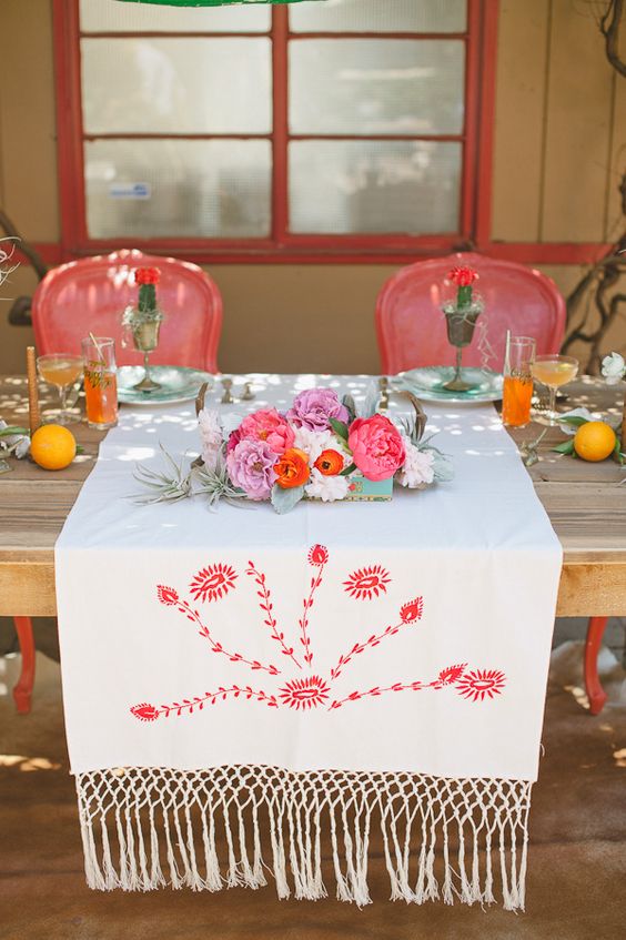 vintage Mexican textiles and blankets to set the table