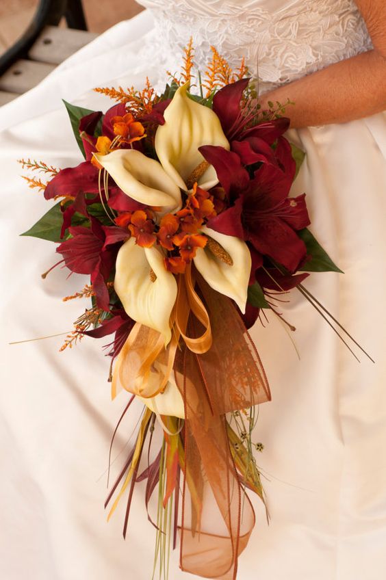 Bride Fall Wedding Bouquet Ivory Orange Red