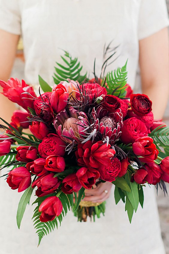 Red Protea Wedding Bouquet via angela higgins