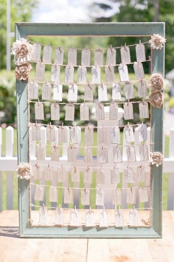 Rustic frame seating chart decor