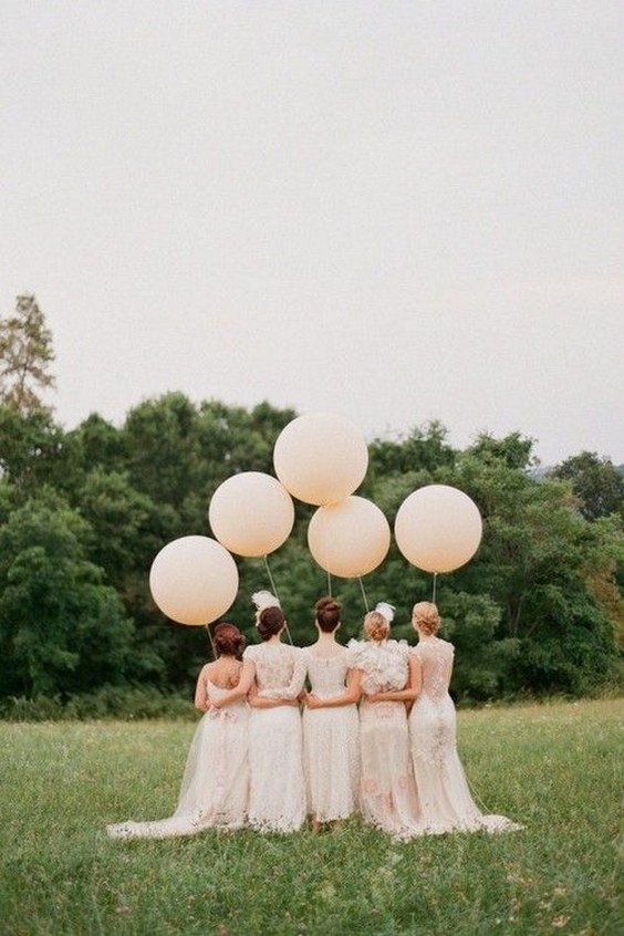 boho bridesmaid dresses and balloons