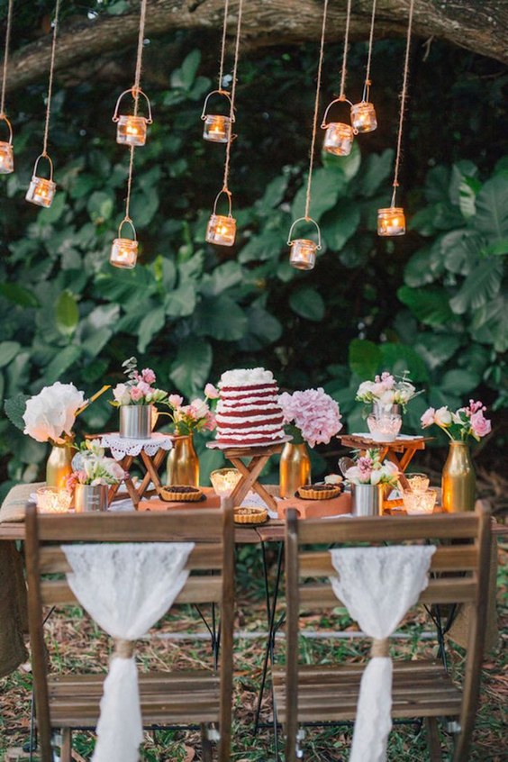 country outdoor wedding dessert table idea