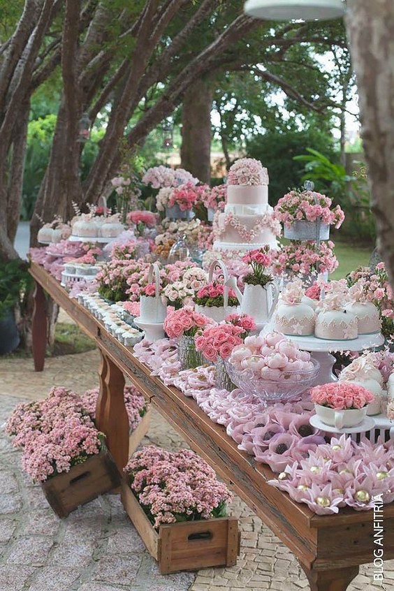 country pink wedding dessert table ideas
