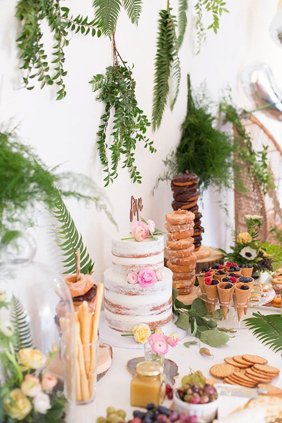 green wedding dessert display