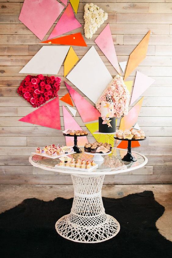 modern geometric wedding dessert table