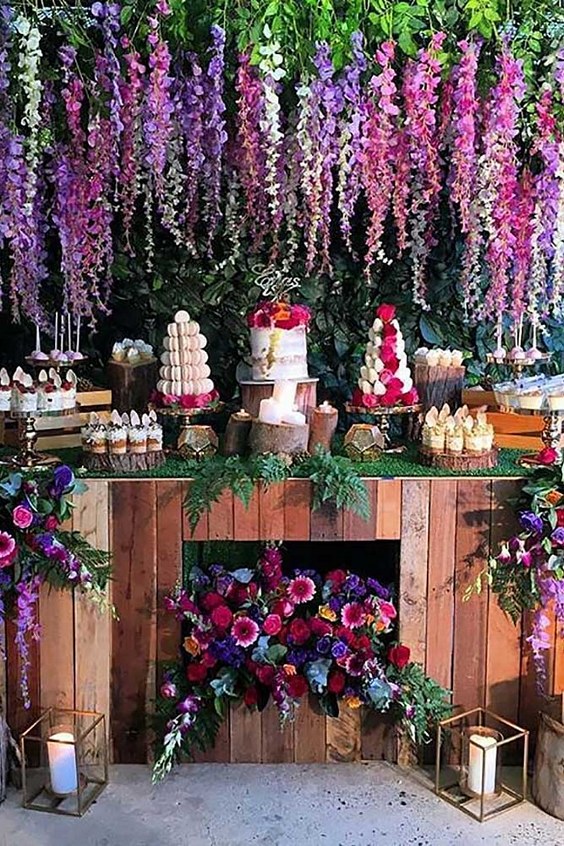 Rustic dessert table at a wedding party