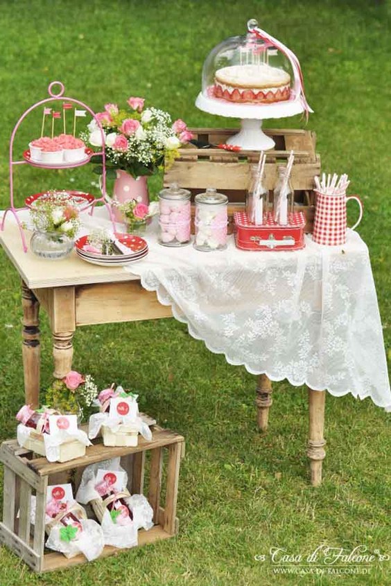 summer red wedding dessert table ideas