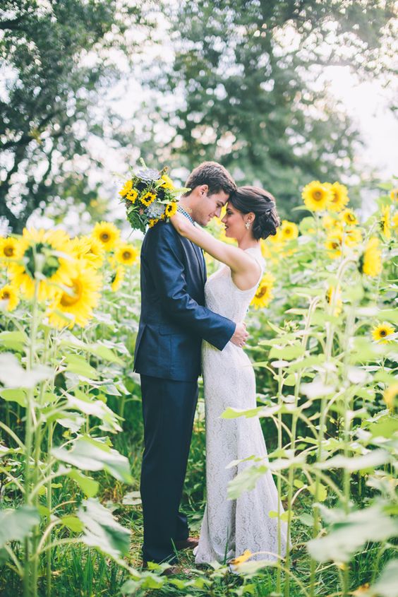 sunflower field wedding photo