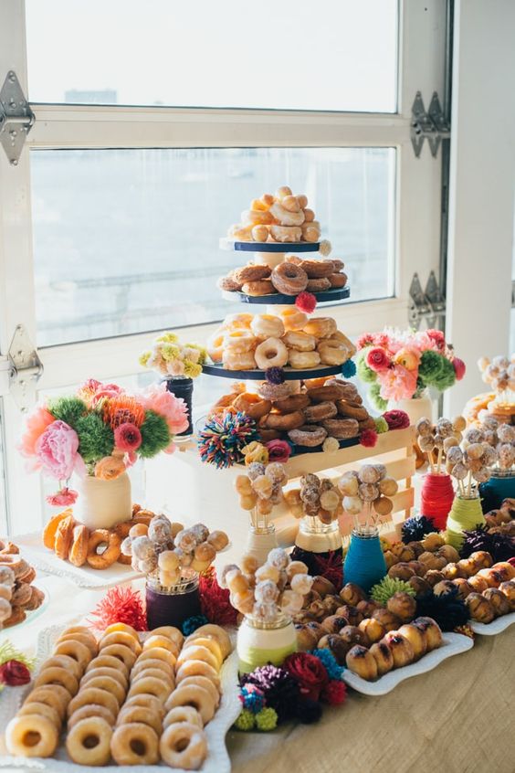 dessert bar with different kinds of donuts