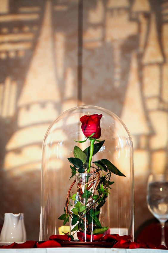 Disney’s Beauty and the Beast inspired enchanted rose wedding decor