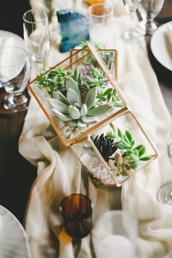 Geometric potted succulents wedding centerpiece