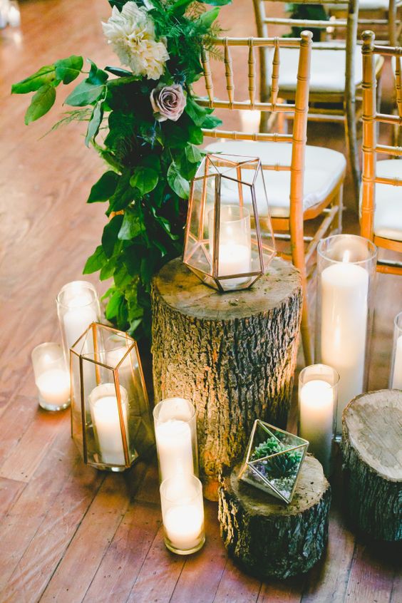 Rustic + candle accented wedding decor