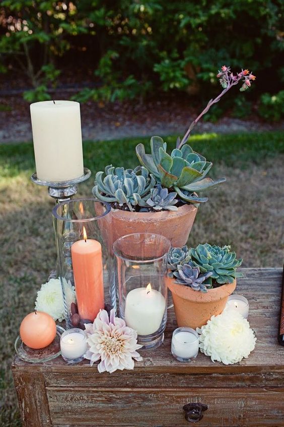 Succulents and terra cotta wedding centerpiece