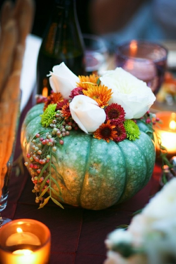 fall pumpkin wedding centerpiece idea