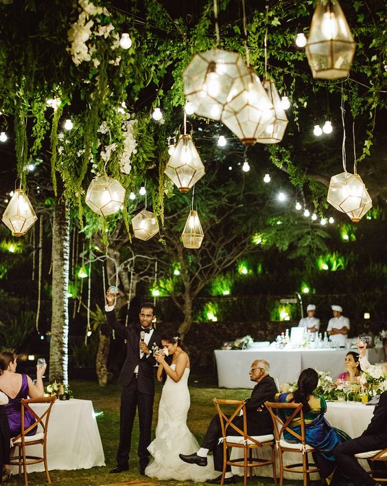 geo gold lanterns wedding decor
