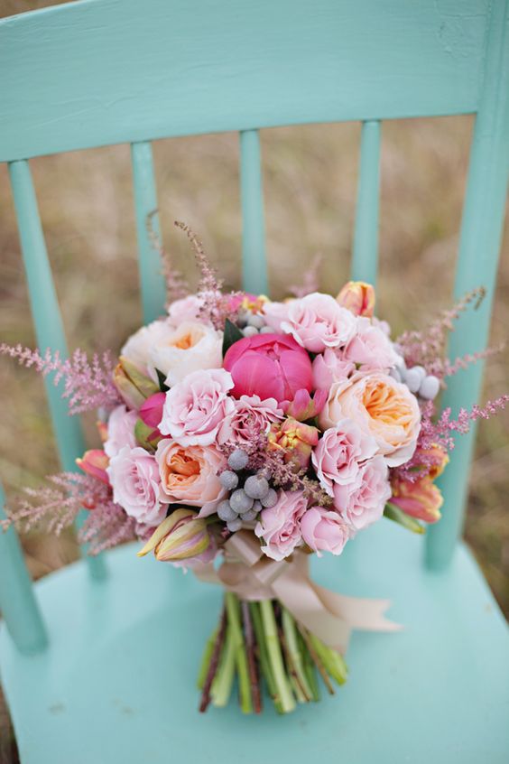 pink flowers astilbe wedding bouquet - Hi Miss Puff