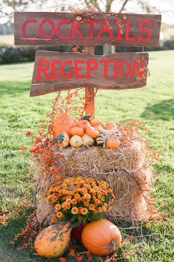 rustic country orange pumpkins fall wedding sign