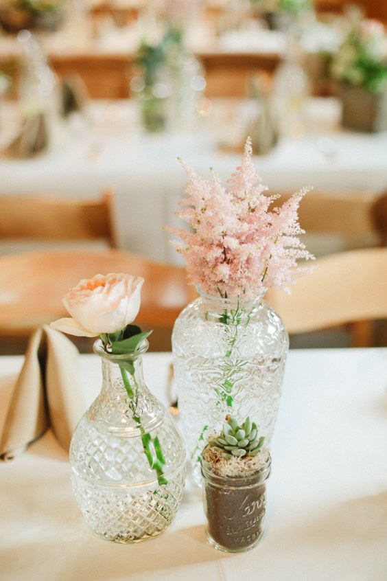 succulents astilbe and roses wedding centerpiece