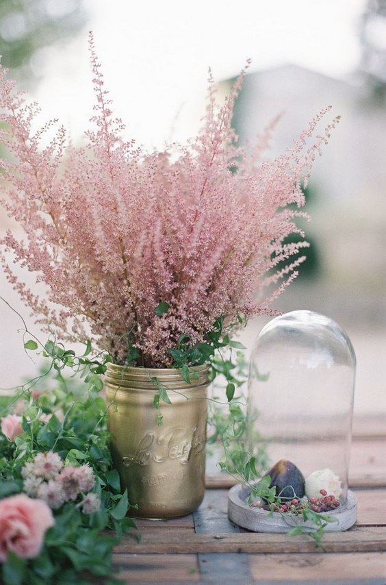 White, pink blushed and peachy astilbe bouquet
