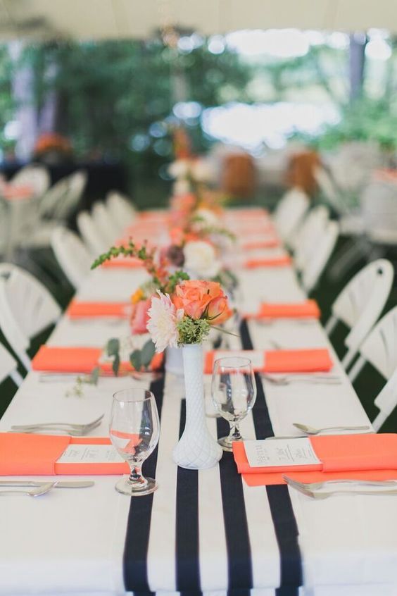 Coral and Navy wedding table decor